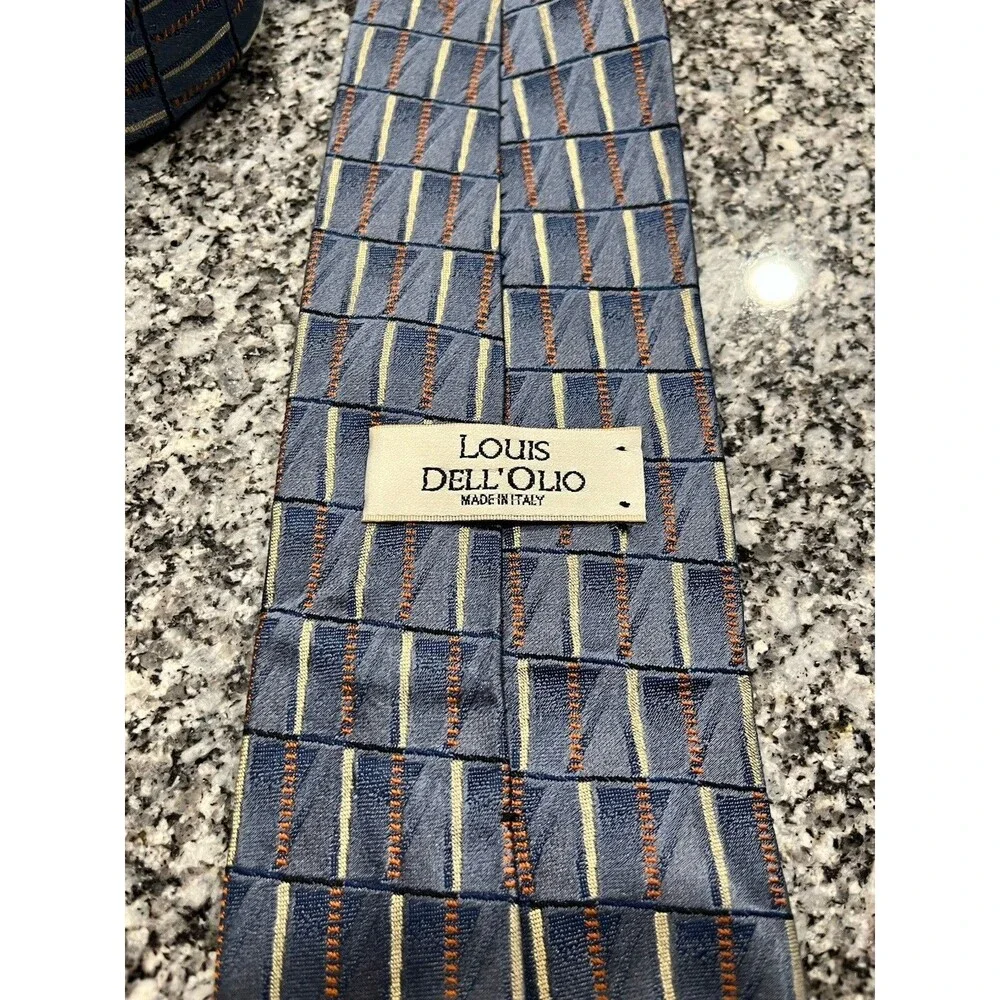 Louis Dell'Olio Men's Blue Tan Orange WovenSilk Geometric Tie Made in Italy 0033